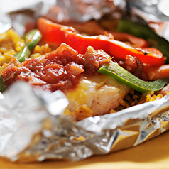 Close up image of Tinfoil Packet Chicken Fajita Dinner