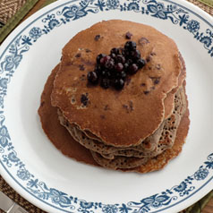 Closeup image of quinoa berry pancakes